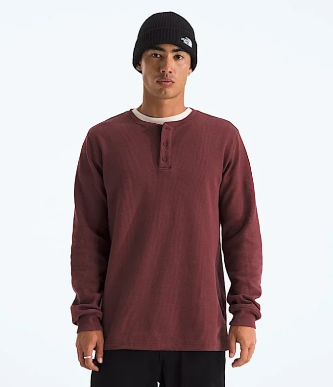 Herren-Langarm-Henley mit Waffelmuster